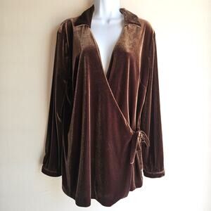 4U Spiegel Velvet Brown‎ Long Sleeve Wrap Blouse Size M Whimsigoth Romantic